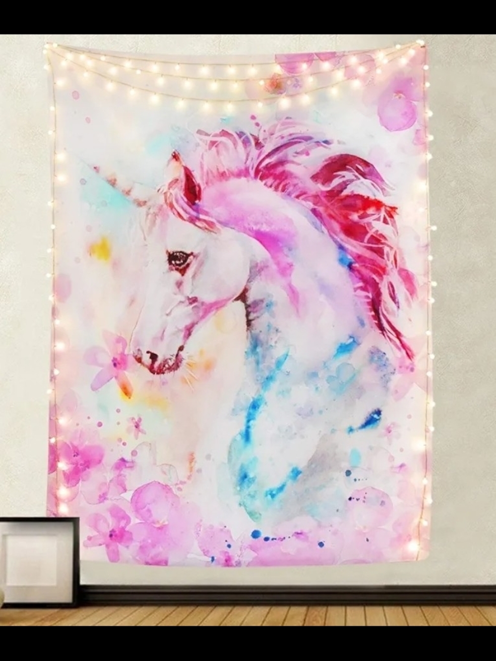 Pink Watercolor Unicorn Tapestry - Magical Wall Art